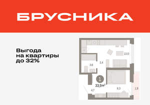 1-к квартира, вторичка, 34м2, 10/25 этаж