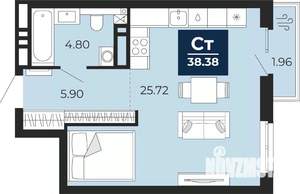 Студия квартира, вторичка, 38м2, 13/20 этаж