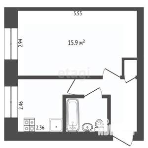 1-к квартира, вторичка, 30м2, 1/5 этаж