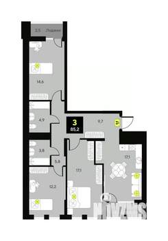 3-к квартира, вторичка, 85м2, 3/7 этаж