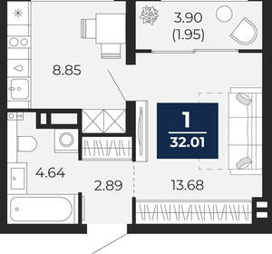 1-к квартира, вторичка, 32м2, 12/22 этаж
