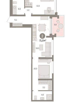 2-к квартира, вторичка, 71м2, 2/8 этаж