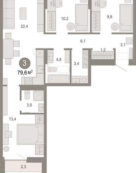3-к квартира, вторичка, 80м2, 4/17 этаж