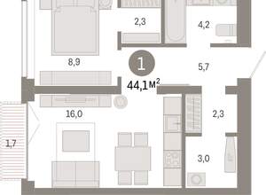 1-к квартира, вторичка, 44м2, 5/16 этаж