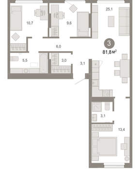 3-к квартира, вторичка, 82м2, 7/17 этаж