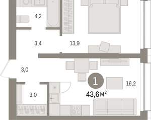 1-к квартира, вторичка, 44м2, 2/9 этаж