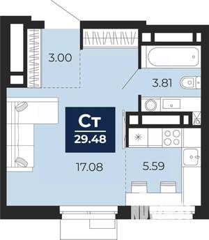 Студия квартира, вторичка, 29м2, 17/24 этаж