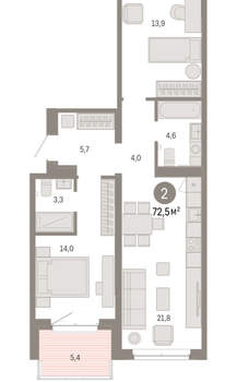 2-к квартира, вторичка, 73м2, 4/11 этаж