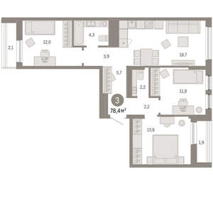 3-к квартира, вторичка, 78м2, 9/17 этаж