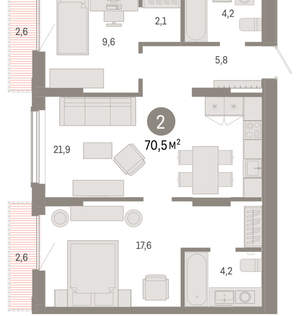 2-к квартира, вторичка, 70м2, 3/17 этаж