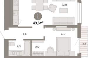 1-к квартира, вторичка, 50м2, 7/17 этаж