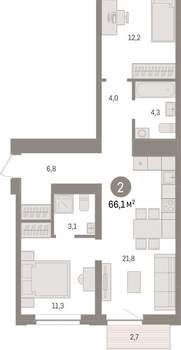 2-к квартира, вторичка, 66м2, 7/10 этаж