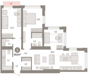 3-к квартира, вторичка, 95м2, 17/25 этаж