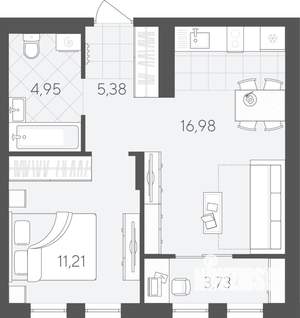 1-к квартира, вторичка, 42м2, 8/9 этаж