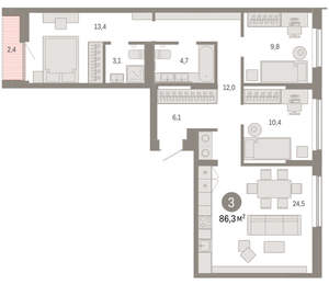 3-к квартира, вторичка, 86м2, 4/17 этаж