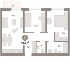 2-к квартира, вторичка, 63м2, 3/10 этаж