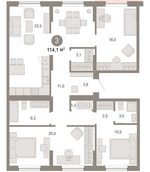3-к квартира, вторичка, 114м2, 9/17 этаж
