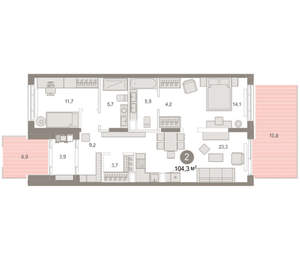 2-к квартира, вторичка, 104м2, 1/17 этаж