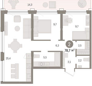 2-к квартира, вторичка, 79м2, 5/9 этаж