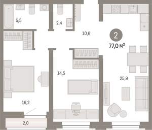 2-к квартира, вторичка, 77м2, 3/10 этаж