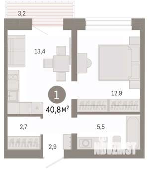 1-к квартира, вторичка, 41м2, 6/7 этаж