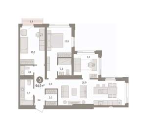 3-к квартира, вторичка, 95м2, 16/25 этаж