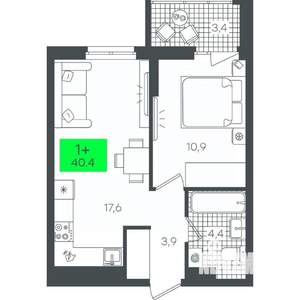 1-к квартира, строящийся дом, 40м2, 20/21 этаж