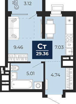 Студия квартира, вторичка, 29м2, 20/24 этаж