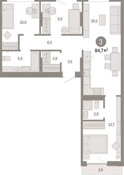 3-к квартира, вторичка, 85м2, 4/17 этаж