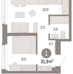 1-к квартира, вторичка, 32м2, 4/25 этаж