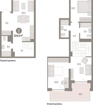 2-к квартира, вторичка, 105м2, 1/10 этаж