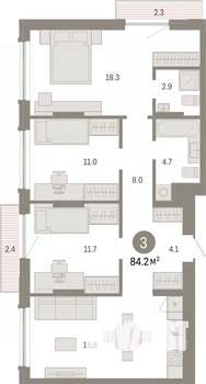 3-к квартира, вторичка, 84м2, 3/8 этаж