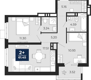 2-к квартира, вторичка, 61м2, 2/20 этаж