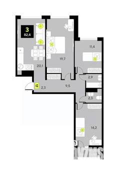 3-к квартира, вторичка, 82м2, 11/17 этаж