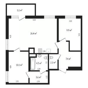 2-к квартира, вторичка, 65м2, 2/25 этаж
