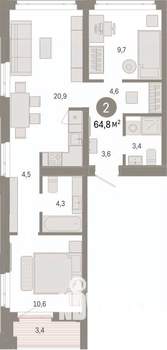 2-к квартира, вторичка, 65м2, 7/8 этаж