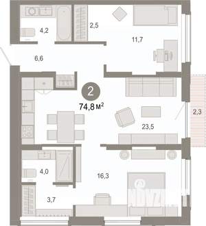 2-к квартира, вторичка, 75м2, 15/17 этаж