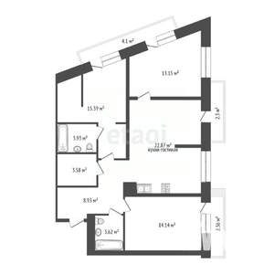 3-к квартира, сданный дом, 95м2, 4/10 этаж