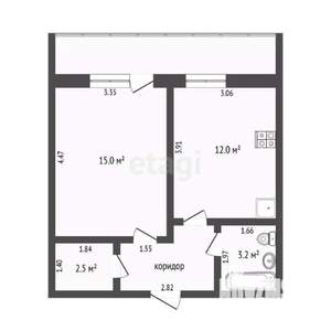 1-к квартира, вторичка, 37м2, 7/9 этаж