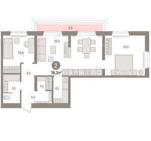 2-к квартира, вторичка, 78м2, 6/16 этаж