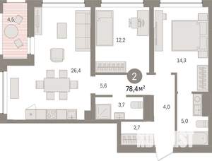 2-к квартира, вторичка, 78м2, 4/8 этаж