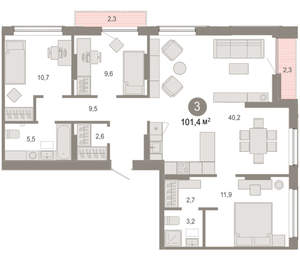3-к квартира, вторичка, 101м2, 6/17 этаж