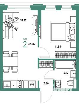 2-к квартира, вторичка, 37м2, 5/25 этаж