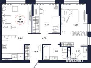 2-к квартира, вторичка, 66м2, 10/17 этаж