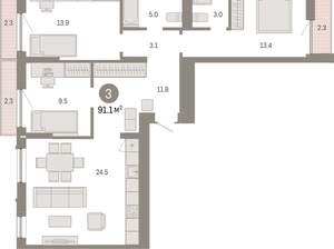 3-к квартира, вторичка, 91м2, 5/8 этаж