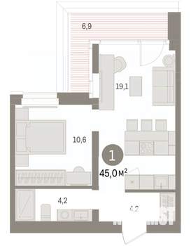 1-к квартира, вторичка, 45м2, 5/16 этаж