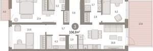 3-к квартира, вторичка, 107м2, 2/25 этаж