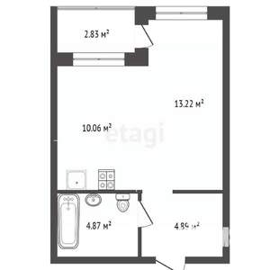 Студия квартира, вторичка, 36м2, 4/4 этаж