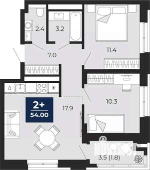 2-к квартира, вторичка, 54м2, 3/14 этаж