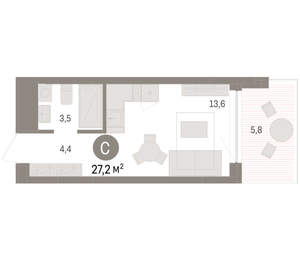Студия квартира, вторичка, 27м2, 2/8 этаж